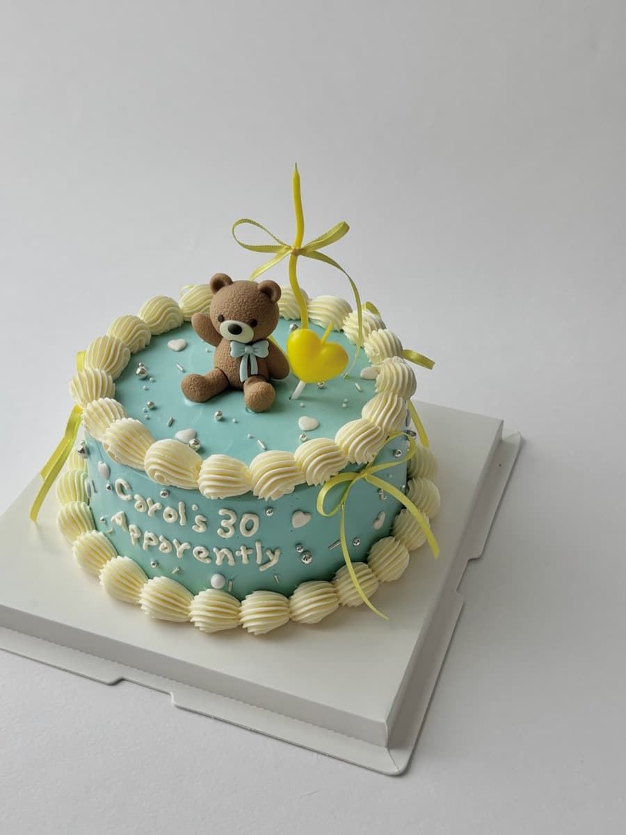Blue & yellow — Carol's 30th with a teddy bear
