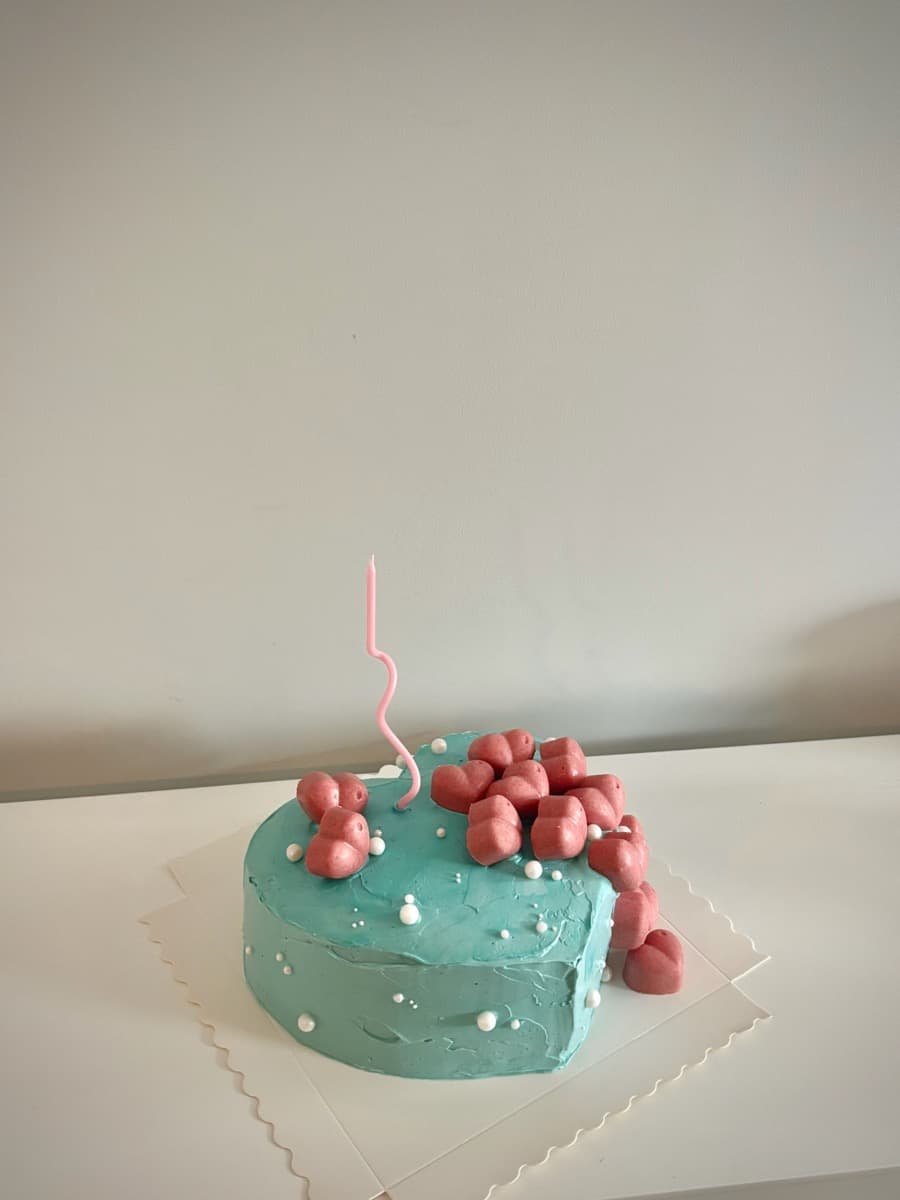 Teal heart with pink chocolate heart details
