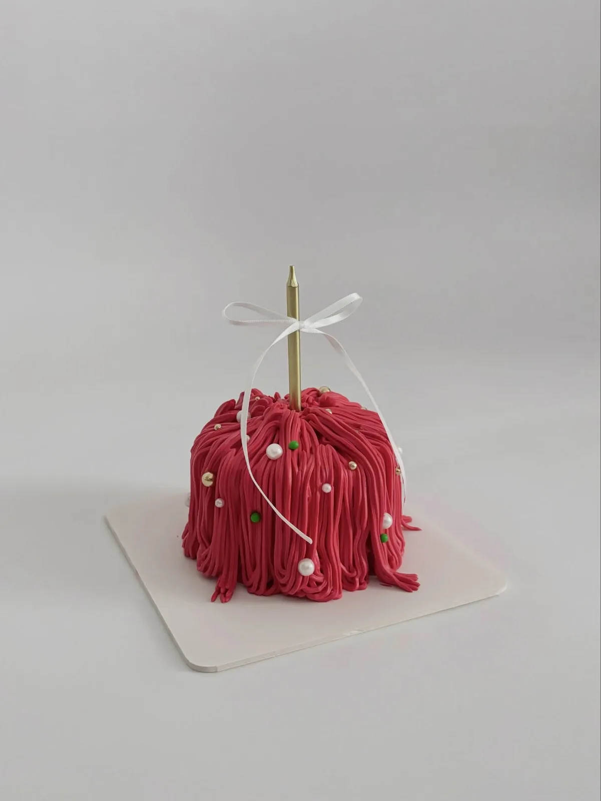 Raspberry red piped dome cake with pearls, custom cake made in Streatham SW16 - Danine Cakes